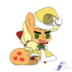 Size: 9934x9934 | Tagged: safe, artist:dimanizma, derpibooru import, applejack, earth pony, pony, bag, christmas, clothes, costume, cute, fate/stay night, female, happy new year, hat, holiday, image, padoru, png, santa costume, santa hat, simple background, solo, transparent background, watermark