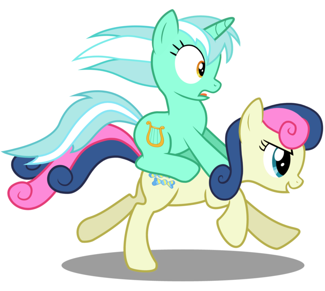 Size: 4860x4360 | Tagged: safe, artist:mundschenk85, derpibooru import, bon bon, lyra heartstrings, sweetie drops, earth pony, pony, unicorn, absurd resolution, background pony, duo, duo female, female, image, lesbian, lyra riding bon bon, lyrabon, mare, open mouth, png, ponies riding ponies, ride, riding, running, shipping, shocked, shrunken pupils, simple background, smiling, transparent background, vector