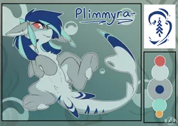 Size: 2566x1819 | Tagged: safe, artist:beardie, derpibooru import, oc, oc:plimmyra, unofficial characters only, original species, shark, shark pony, belly fluff, chest fluff, commission, eye clipping through hair, image, looking at you, no pupils, png, reference sheet, smiling, smiling at you, solo, underhoof