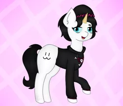 Size: 2344x2027 | Tagged: safe, artist:embermare, artist:emberstoneeqf, derpibooru import, oc, oc:wafflehead, unofficial characters only, pony, unicorn, clothes, female, full body, hat, hoodie, image, png, solo