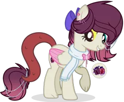 Size: 1803x1488 | Tagged: safe, artist:xxlightning-chaserxx, derpibooru import, oc, oc:scarlet shadow, butterfly, hybrid, insect, pony, accessory, clothes, colored wings, cutie mark, female, heterochromia, image, interspecies offspring, mare, offspring, parent:discord, parent:fluttershy, parents:discoshy, png, scarf, simple background, solo, transparent background, two toned wings, wings, yellow sclera
