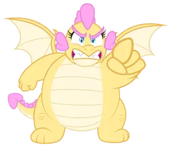 Size: 1600x1380 | Tagged: safe, artist:aleximusprime, derpibooru import, oc, oc:buttercream, oc:buttercream the dragon, dragon, flurry heart's story, angry, chubby, cute, dragoness, dragon oc, fat, female, gritted teeth, heart shaped, image, perspective, plump, png, pointing, pointing at you