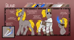 Size: 1280x689 | Tagged: safe, artist:its-gloomy, derpibooru import, oc, oc:blayd, unofficial characters only, pony, unicorn, image, png, reference sheet, solo