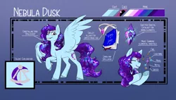 Size: 2048x1166 | Tagged: safe, artist:its-gloomy, derpibooru import, oc, oc:nebula dusk, unofficial characters only, pegasus, pony, image, png, reference sheet, solo