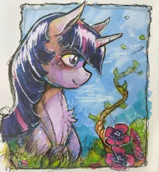 Size: 1258x1357 | Tagged: safe, artist:bantha, derpibooru import, twilight sparkle, pony, bust, chest fluff, female, image, mare, markers, png, portrait, smiling, solo, traditional art