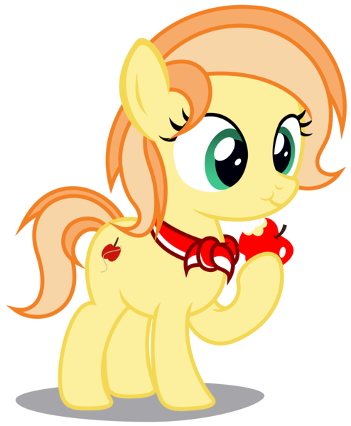 Size: 2660x3230 | Tagged: safe, artist:strategypony, derpibooru import, oc, oc:fruitlines, unofficial characters only, earth pony, pony, apple, bandana, earth pony oc, eating, female, filly, foal, food, image, neckerchief, png, simple background, transparent background, younger