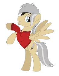 Size: 1004x1285 | Tagged: safe, artist:dyonys, derpibooru import, oc, oc:silver mane, pegasus, clothes, eyepatch, image, male, oc army, png, shirt, simple background, transparent background