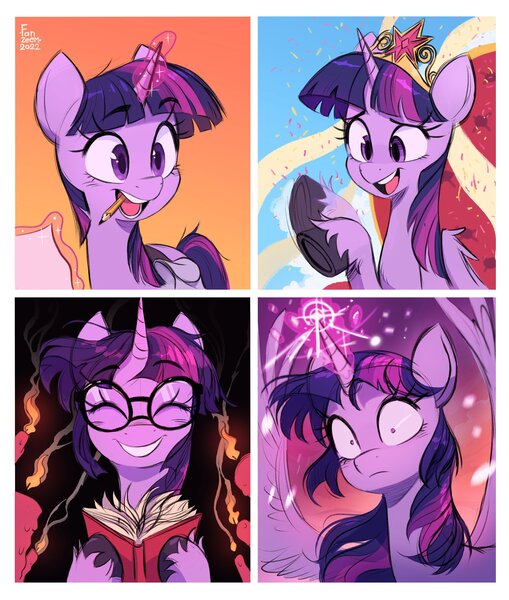 Size: 2480x2924 | Tagged: safe, artist:fanzeem, derpibooru import, twilight sparkle, twilight sparkle (alicorn), alicorn, pony, big crown thingy, book, candle, cute, element of magic, eyes closed, female, glasses, image, jewelry, jpeg, magic, mare, mouth hold, open mouth, pencil, regalia, smiling, twiabetes, waving, wide eyes