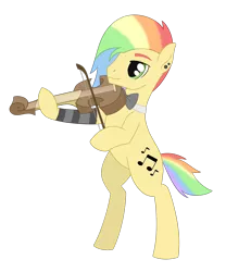 Size: 1850x2220 | Tagged: safe, alternate version, artist:dyonys, derpibooru import, oc, oc:rainbow sound, bowtie, ear piercing, image, multicolored hair, musical instrument, piercing, png, rainbow hair, simple background, transparent background, violin