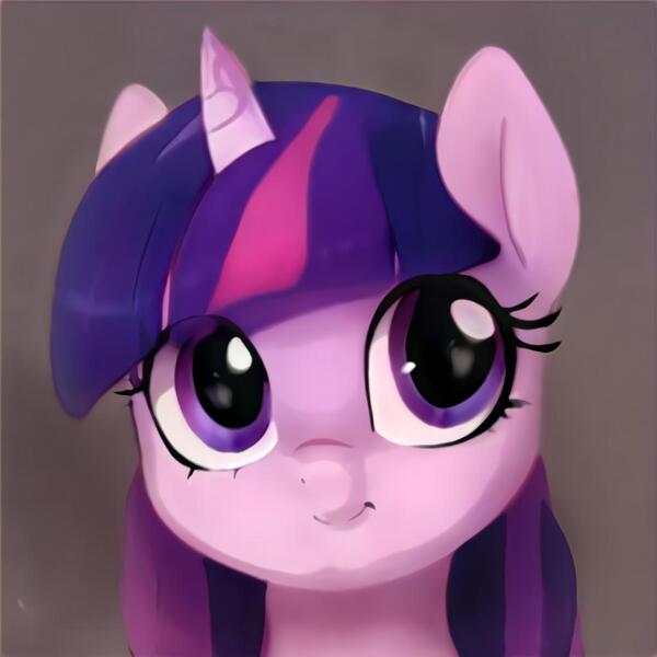 Size: 1024x1024 | Tagged: safe, artist:thisponydoesnotexist, derpibooru import, machine learning generated, pony, unicorn, accidentally a canon character, bust, image, jpeg, neural network, not twilight sparkle, portrait, simple background, soft color, solo