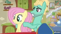 Size: 640x360 | Tagged: safe, derpibooru import, screencap, fluttershy, zephyr breeze, pegasus, pony, flutter brutter, season 6, animated, brother and sister, duo, eyes closed, female, floppy ears, gif, gifs.com, hairstyle, image, male, mare, siblings, smiling, stallion