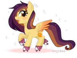 Size: 1600x1200 | Tagged: safe, artist:kaikururu, derpibooru import, oc, unofficial characters only, pegasus, pony, eyelashes, female, image, mare, open mouth, paw prints, pegasus oc, png, roller skates, simple background, smiling, solo, transparent background, wings