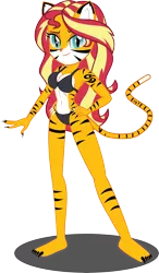 Size: 6941x11855 | Tagged: suggestive, derpibooru import, sunset shimmer, anthro, big cat, hybrid, tiger, bikini, claws, clothes, hand on hip, image, looking at you, png, simple background, solo, swimsuit, transparent background