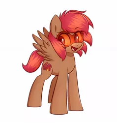 Size: 1548x1629 | Tagged: safe, artist:handgunboi, derpibooru import, oc, unofficial characters only, pegasus, pony, commission, eye clipping through hair, eyebrows, eyebrows visible through hair, full body, hooves, image, jpeg, open mouth, open smile, pegasus oc, raised eyebrow, simple background, smiling, solo, spread wings, standing, tail, three quarter view, two toned mane, two toned tail, white background, wings