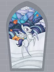 Size: 2400x3200 | Tagged: safe, artist:sixes&sevens, derpibooru import, rumble, pegasus, windigo, fanfic, circus tent, fanfic art, fanfic cover, ice, image, male, maple leaf, png, rearing, snow, stained glass