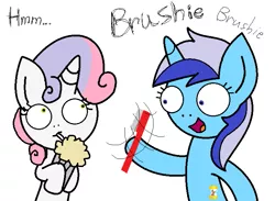 Size: 751x550 | Tagged: safe, artist:greenmarta, derpibooru import, minuette, sweetie belle, pony, unicorn, brushie, duo, female, hoof hold, image, milkshake, open mouth, png, simple background, toothbrush, white background