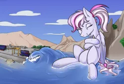 Size: 1552x1050 | Tagged: safe, artist:kirasunnight, derpibooru import, oc, oc:evening skies, unofficial characters only, pegasus, pony, bathing, commission, commissioner:kentsler, eyes closed, female, image, jpeg, macro, mare, pegasus oc, solo, water, wings