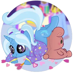 Size: 1920x1920 | Tagged: safe, artist:grapefruit-face, derpibooru import, trixie, pony, alternate hairstyle, babysitter trixie, base used, blurry background, blushing, clothes, gameloft interpretation, heart, hearts and hooves day, holiday, hoodie, image, implied oc:grapefruit face, pigtails, plushie, png, shrine, solo, tail, teddy bear, twintails, valentine's day