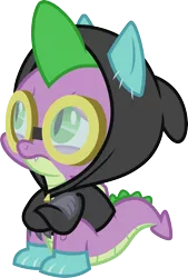 Size: 3000x4438 | Tagged: safe, artist:cloudyglow, derpibooru import, spike, dragon, sparkle's seven, clothes, costume, dangerous mission outfit, goggles, hoodie, image, png, simple background, solo, transparent background, vector, winged spike, wings