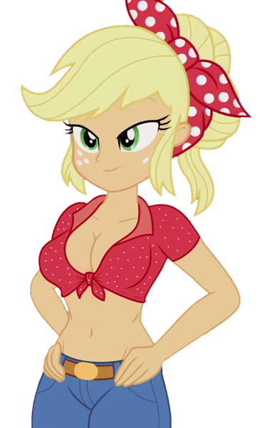 Size: 1221x2006 | Tagged: suggestive, derpibooru import, edit, edited screencap, editor:ah96, screencap, applejack, equestria girls, equestria girls series, five to nine, background removed, belly button, belt, breast edit, breasts, busty applejack, cleavage, front knot midriff, hand on hip, image, midriff, not a vector, png, sexy, simple background, solo, transparent background