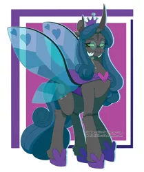 Size: 1024x1225 | Tagged: safe, artist:sawberrykiss, derpibooru import, idw, queen chrysalis, changeling, changeling queen, reflections, spoiler:comic, female, glasses, image, jpeg, mirror universe, reversalis, solo
