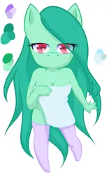 Size: 1000x1600 | Tagged: suggestive, artist:sawberrykiss, derpibooru import, oc, oc:raindrops, unofficial characters only, anthro, anthro oc, breasts, chibi, cleavage, clothes, female, image, jpeg, socks, solo, towel