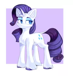 Size: 3000x3100 | Tagged: safe, artist:thieftea, derpibooru import, rarity, pony, unicorn, abstract background, cheek fluff, chest fluff, ear fluff, eyeshadow, female, full body, high res, hooves, horn, image, leonine tail, lidded eyes, makeup, mare, png, smiling, solo, standing, tail, thick eyebrows, three quarter view, unshorn fetlocks