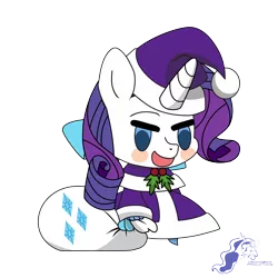 Size: 9934x9934 | Tagged: safe, artist:dimanizma, derpibooru import, rarity, pony, unicorn, bag, christmas, clothes, costume, cute, fate/stay night, female, happy new year, hat, holiday, horn, image, padoru, png, santa costume, santa hat, simple background, solo, transparent background