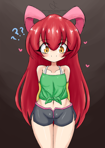 Size: 2480x3507 | Tagged: safe, artist:jennifermabel, banned from derpibooru, apple bloom, human, adorabloom, blushing, clothes, cute, female, heart, humanized, image, lolicon, png, question mark, shorts, underage