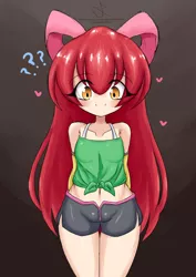 Size: 2480x3507 | Tagged: safe, artist:jennifermabel, banned from derpibooru, apple bloom, human, adorabloom, blushing, clothes, cute, female, heart, humanized, image, lolicon, png, question mark, shorts, underage