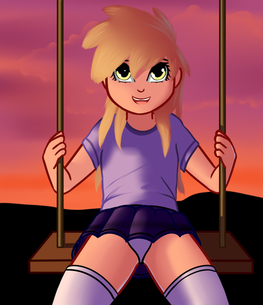 Size: 718x831 | Tagged: suggestive, artist:boreas, banned from derpibooru, ponybooru import, dinky hooves, human, child, clothes, female, humanized, image, lolicon, png, skirt, solo, swing, underage, underwear, upskirt