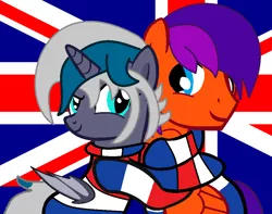 Size: 934x735 | Tagged: safe, artist:jadeharmony, artist:tech-kitten, derpibooru import, oc, oc:elizabat stormfeather, oc:jaden the pegasus, alicorn, bat pony, bat pony alicorn, pegasus, pony, alicorn oc, australia, australia day, australian, base used, bat pony oc, bat wings, clothes, duo, female, flag, horn, hug, image, looking at each other, looking at someone, male, mare, png, scar, socks, stallion, striped socks, sweater, wings