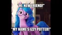 Size: 1920x1080 | Tagged: safe, derpibooru import, edit, edited screencap, screencap, izzy moonbow, my little pony: a new generation, g5, glasses, harry potter, image, jpeg