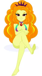 Size: 2285x4129 | Tagged: suggestive, artist:rosemilemulberry, derpibooru import, adagio dazzle, equestria girls, breasts, cleavage, crossed legs, feet, female, gem, image, looking at you, png, simple background, siren gem, smiling, solo, white background