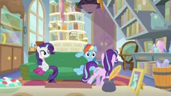 Size: 1920x1080 | Tagged: safe, derpibooru import, screencap, rainbow dash, rarity, starlight glimmer, the end in friend, boots, clothes, glitter boots, image, jpeg, shoes, starlight's office