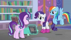 Size: 1920x1080 | Tagged: safe, derpibooru import, screencap, rainbow dash, rarity, starlight glimmer, the end in friend, boots, clothes, glitter boots, image, jpeg, shoes