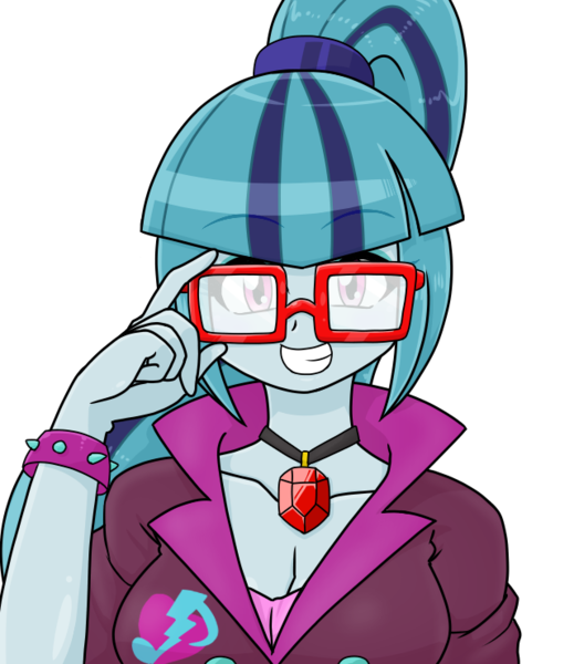 Size: 640x740 | Tagged: safe, artist:batipin, derpibooru import, part of a set, sonata dusk, equestria girls, breasts, cleavage, glasses, image, looking at you, png, simple background, solo, transparent background