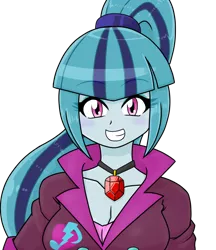 Size: 640x740 | Tagged: safe, alternate version, artist:batipin, derpibooru import, part of a set, sonata dusk, equestria girls, breasts, cleavage, image, looking at you, png, simple background, solo, transparent background