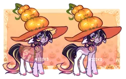 Size: 3098x1936 | Tagged: safe, artist:miioko, derpibooru import, oc, unofficial characters only, pony, unicorn, clothes, dress, duo, hat, horn, image, png, pumpkin, see-through, simple background, transparent background, unicorn oc