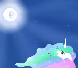 Size: 4000x3500 | Tagged: safe, artist:maneblue, derpibooru import, princess celestia, alicorn, pony, ethereal mane, female, full moon, image, jpeg, looking up, mare, mare in the moon, moon, solo, starry mane, stars