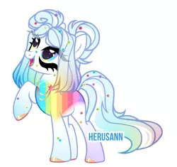 Size: 2495x2342 | Tagged: safe, artist:herusann, derpibooru import, oc, unofficial characters only, earth pony, pony, base used, earth pony oc, eyelashes, hoof polish, image, jewelry, looking up, makeup, multicolored hair, necklace, png, rainbow hair, raised hoof, simple background, smiling, solo, white background