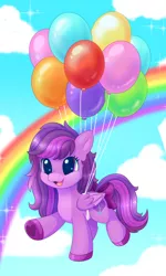 Size: 3008x5008 | Tagged: safe, alternate version, artist:malarkey, derpibooru import, oc, oc:emilia starsong, unofficial characters only, pegasus, pony, balloon, female, image, mare, png, rainbow, solo
