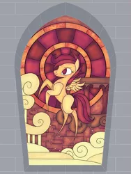 Size: 2400x3200 | Tagged: safe, artist:sixes&sevens, derpibooru import, scootaloo, pegasus, pony, fanfic, circuit board, cloud, fanfic art, fanfic cover, female, image, png, roman, solo, stained glass