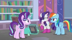 Size: 1920x1080 | Tagged: safe, derpibooru import, screencap, rainbow dash, rarity, starlight glimmer, the end in friend, boots, clothes, glitter boots, image, jpeg, shoes