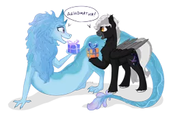 Size: 1280x881 | Tagged: safe, artist:rexferret, derpibooru import, oc, oc:midnight, dragon, pony, crossover, cyrillic, image, png, present, raya and the last dragon, russian, simple background, sisu, transparent background