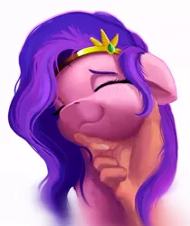 Size: 684x815 | Tagged: safe, artist:itssim, derpibooru import, part of a set, pipp petals, human, pegasus, pony, my little pony: a new generation, :3, adorapipp, behaving like a cat, blushing, chin scratch, cute, cuteness overload, daaaaaaaaaaaw, eyes closed, female, finger, floppy ears, g5, hand, happy, image, itssim is trying to murder us, jewelry, jpeg, mane, mare, offscreen character, petting, pippabetes, pov, simple background, smiling, sweet dreams fuel, weapons-grade cute, white background, wholesome
