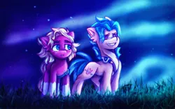 Size: 2000x1250 | Tagged: safe, artist:fraumflug, derpibooru import, hitch trailblazer, sprout cloverleaf, earth pony, pony, my little pony: a new generation, duo, duo male, g5, gay, hitchsprout, image, jpeg, male, shipping