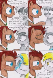 Size: 2716x4008 | Tagged: safe, artist:vickycupcake, derpibooru import, derpy hooves, doctor whooves, time turner, earth pony, pegasus, pony, comic, cute, discorded, doctorderpy, female, image, jpeg, kissing, male, necktie, sad, shipping, straight