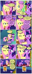 Size: 868x2034 | Tagged: safe, artist:dziadek1990, derpibooru import, edit, edited screencap, screencap, fluttershy, twilight sparkle, a health of information, argument, comic, conversation, dialogue, element of loyalty, glue bottle, image, implied pinkie pie, implied rainbow dash, png, screencap comic, text, this will end in death