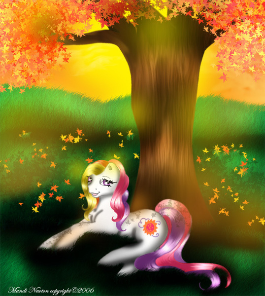 Size: 688x768 | Tagged: safe, artist:sassylilpanda, derpibooru import, sunny daze (g3), earth pony, cute, female, g3, image, jpeg, solo, tree